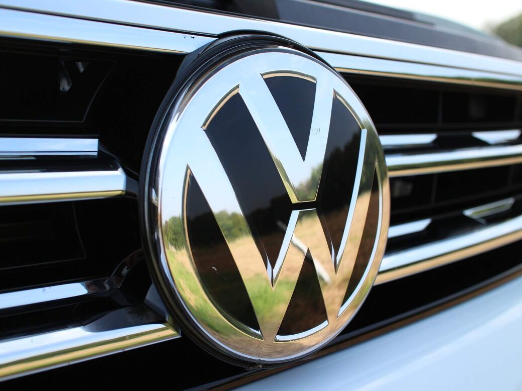 Volkswagen logo close up on car